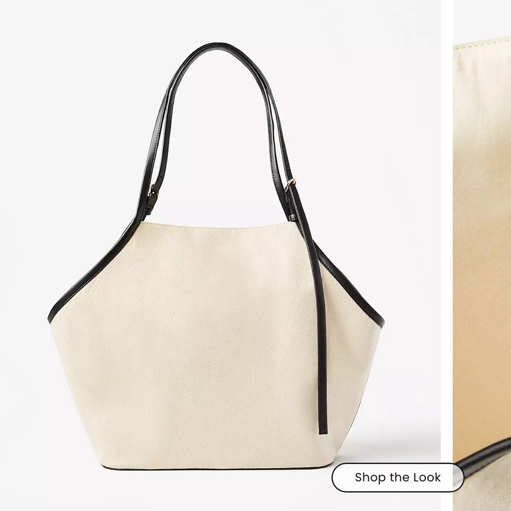 LOFT White Tote with Black Trim
